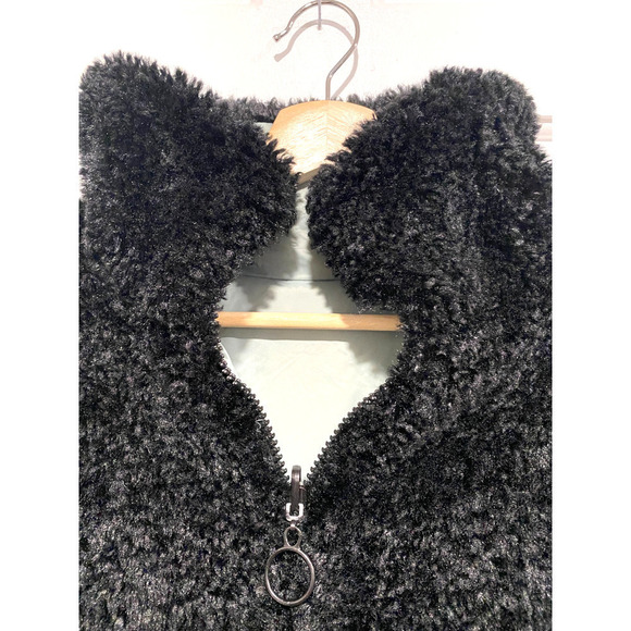 Topshop - reversible light blue puffer, Faux black fur women winter coat size 6 - Picture 6 of 6